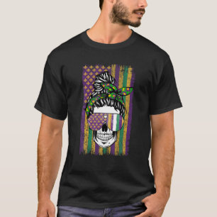 Camiseta Mardi Gras Flag Bond Head Skull Party Gir