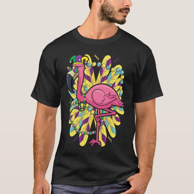 Camiseta Mardi Gras flamingo jester hat Carnival Party (Frente)