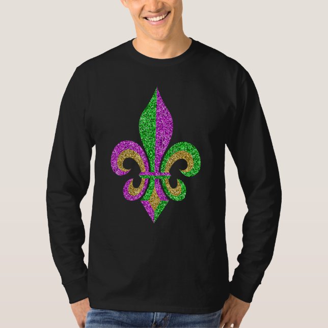 Camiseta Mardi Gras Fleur De Lis Glitter Carnaval (Frente)