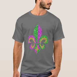 Camiseta Mardi Gras Fleur De Lis Glitter Carnaval