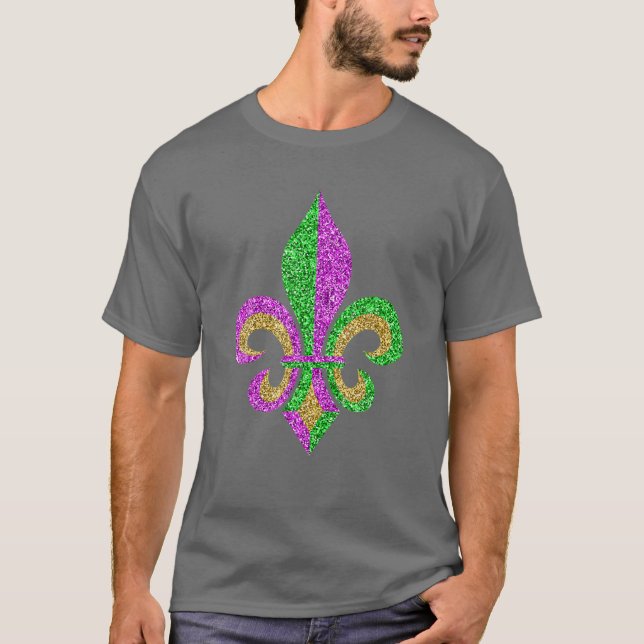 Camiseta Mardi Gras Fleur De Lis Glitter Carnaval (Frente)