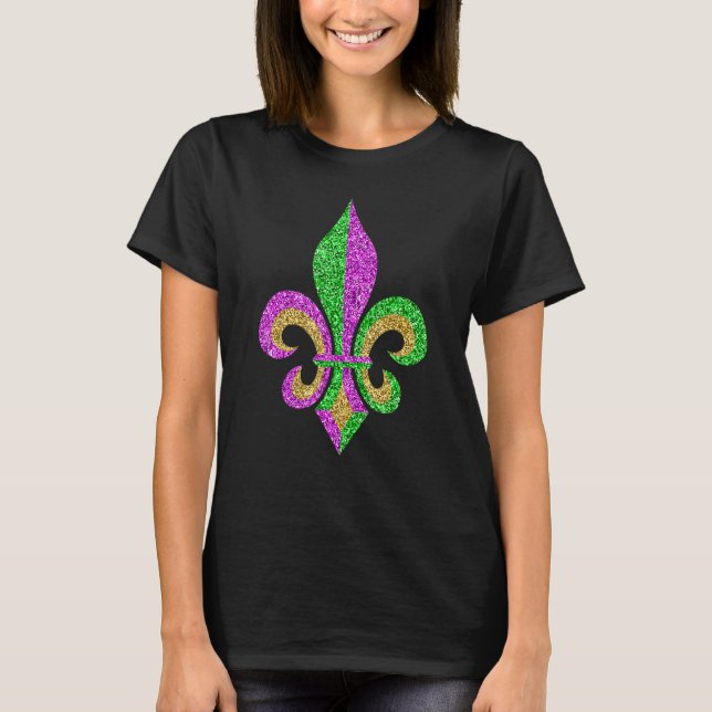 Camiseta Mardi Gras Fleur De Lis Glitter Carnaval (Frente)