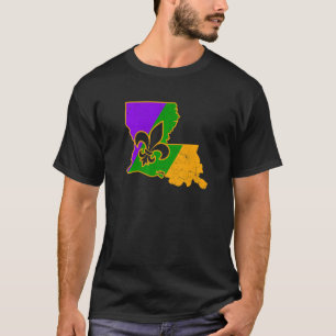 Camiseta Mardi Gras Fleur De Lis Louisiana Mapa Nova Orlean