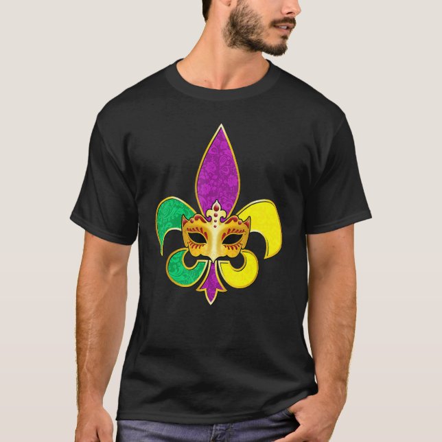 Camiseta Mardi Gras Fleur De Lis Mask Party New Orleans (Frente)