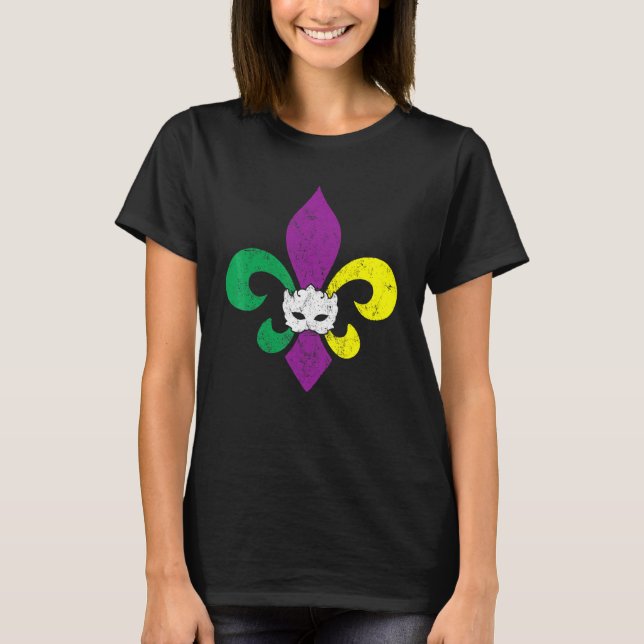 Camiseta Mardi Gras Fleur De Lys Mask Kids Boy Men Wo (Frente)