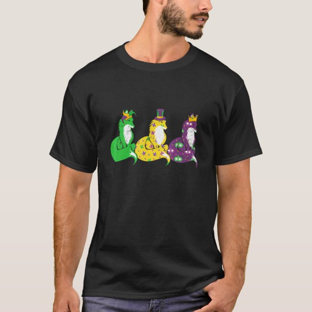 Camiseta Mardi Gras Fox Festival Animais de Jester Hat (Frente)
