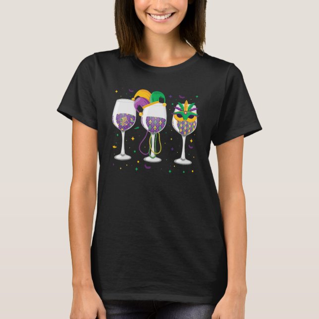 Camiseta Mardi Gras Glass Of Wine Funny Bebendo Wine Festi (Frente)