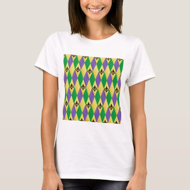 Camiseta Mardi Gras Harlequin Fleur De Lis (Frente)