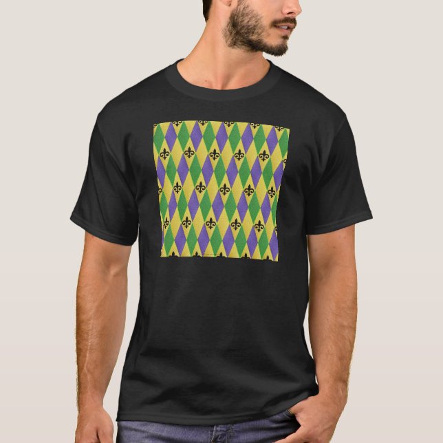 Camiseta Mardi Gras Harlequin Fleur De Lis (Frente)