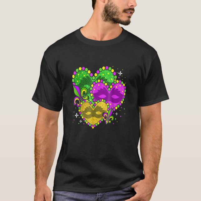 Camiseta Mardi Gras Heart Fleur De Lys Symbol Funny Mardi G (Frente)