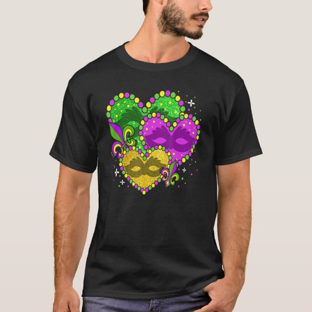 Camiseta Mardi Gras Heart Fleur-de-lys Symbol Mardi Gras (Frente)