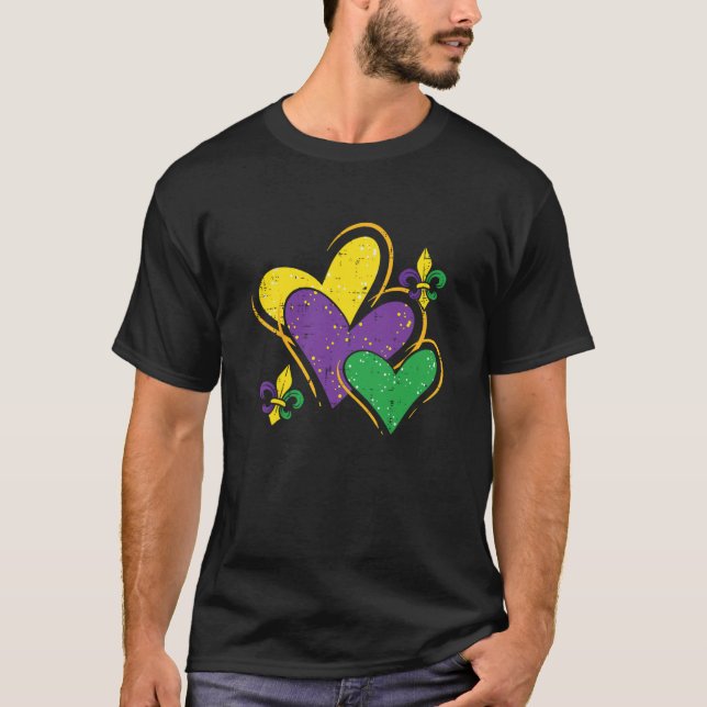Camiseta Mardi Gras Hearts Cute Outfit Women Girls Kids (Frente)