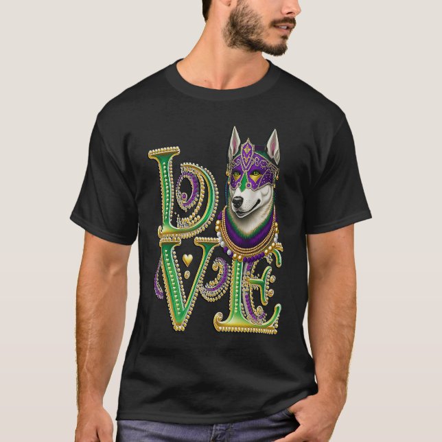 Camiseta Mardi Gras Husky Word LOVE Masquerade (Frente)