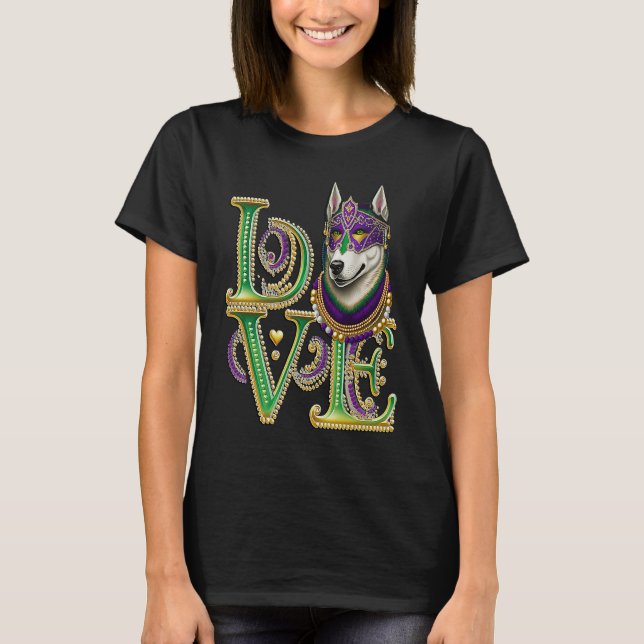 Camiseta Mardi Gras Husky Word LOVE Masquerade (Frente)