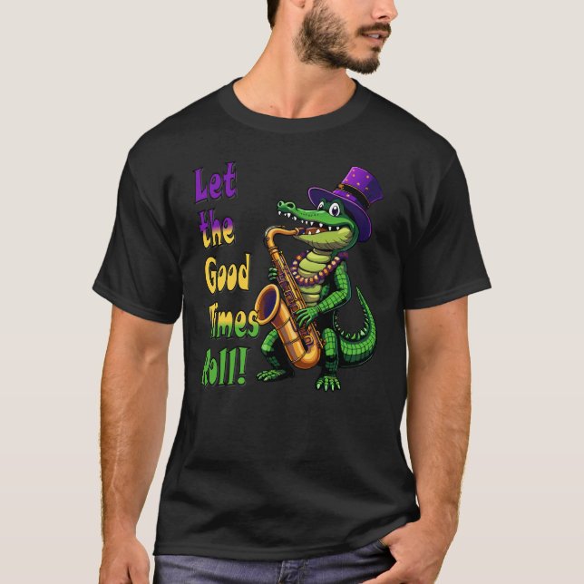 Camiseta Mardi Gras Jazz Gator - Deixe os Bons Tempos rolar (Frente)