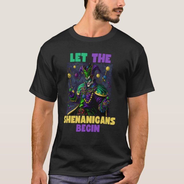 Camiseta Mardi Gras Jester Let The Shenanigans Begin (Frente)