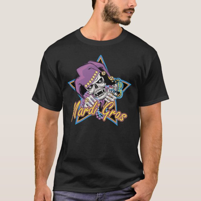 Camiseta Mardi Gras Jester Skull (Frente)