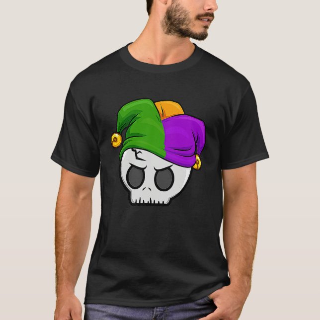 Camiseta Mardi Gras Jester Skull  New Orleans Carnival Para (Frente)