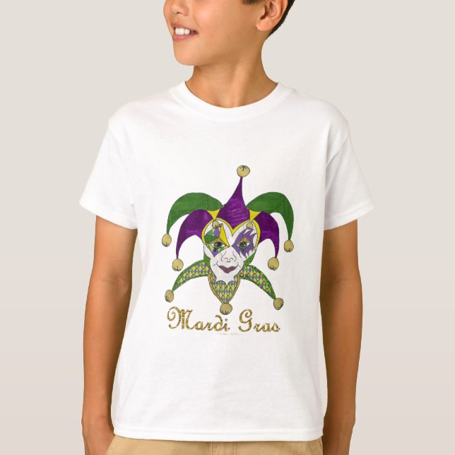 Camiseta Mardi Gras Jesters Mask colorido (Frente)