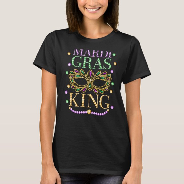 Camiseta Mardi Gras King Festival Mask Carnival Purple Gree (Frente)
