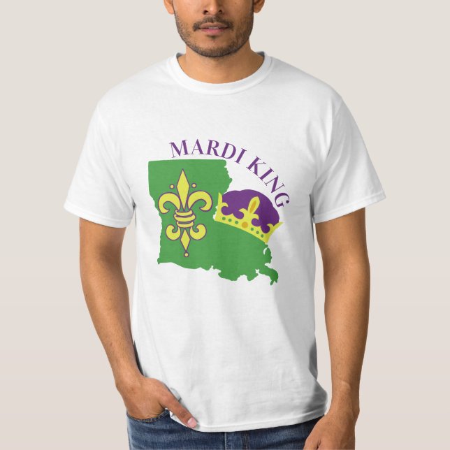 Camiseta Mardi Gras King Louisiana Crown & Fleur De Lis (Frente)