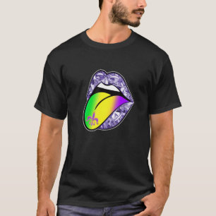 Camiseta Mardi Gras Lábios E Tongue Louisiana Novo Ou