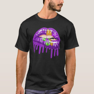 Camiseta Mardi Gras Lábios Fleur-De-Lis Louisiana Fat Terça