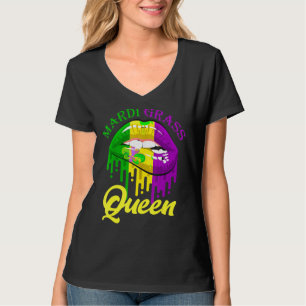 Camiseta Mardi Gras Lábios Queen Carnival Costume Purple &