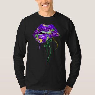Camiseta Mardi Gras Lábios Queen Carnival Costume Purple & 