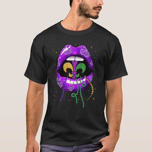 Camiseta Mardi Gras Lábios Rainha Carnaval Figurume Purple  (Frente)