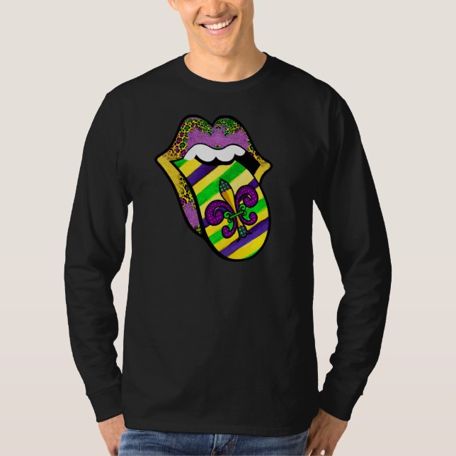 Camiseta Mardi Gras Lábios Rainha Carnaval Figurume Roxo E (Frente)