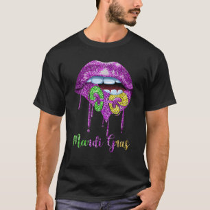 Camiseta Mardi Gras Lábios Rainha Carnaval Roxo