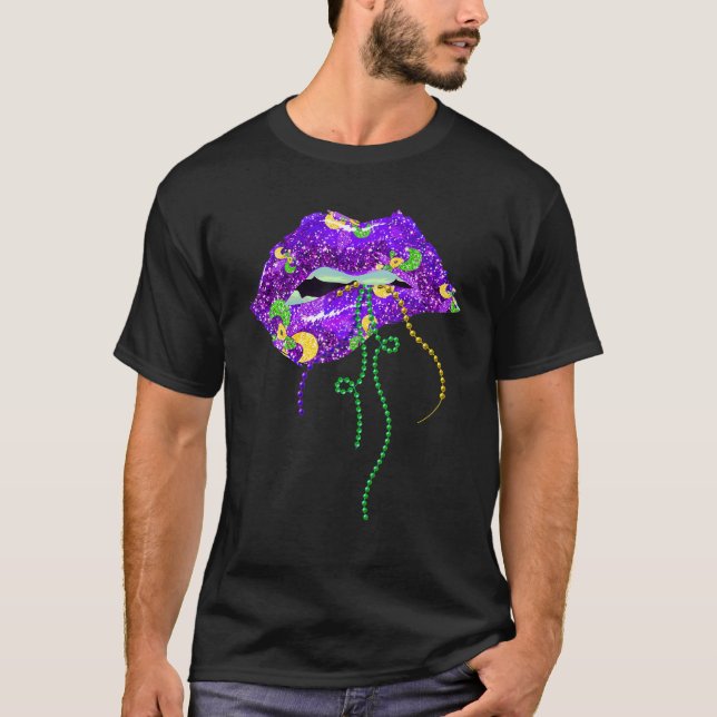 Camiseta Mardi Gras Lábios Rainha Carnaval Roxo (Frente)