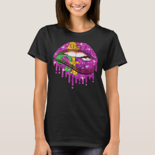 Camiseta Mardi Gras Lábios Rainha Carnaval Roxo e Dourado F