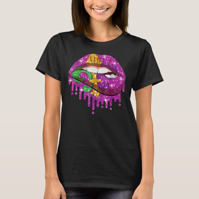 Camiseta Mardi Gras Lábios Rainha Carnaval Roxo e Dourado F (Frente)