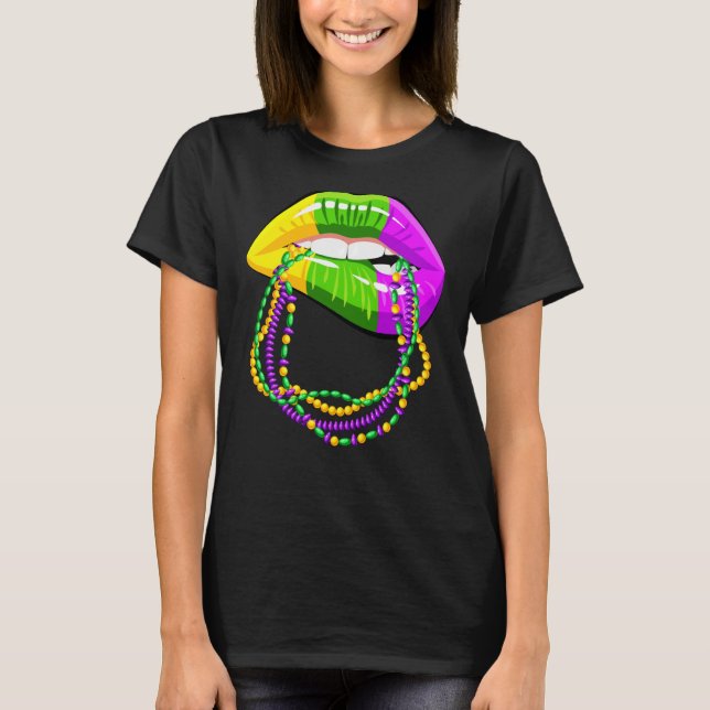 Camiseta Mardi Gras Lábios roupa de Miçanga Rainha para mul (Frente)