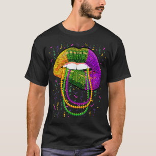 Camiseta Mardi Gras Lábios roupa de Miçanga Rainha para mul