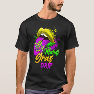Camiseta Mardi Gras Lançando Lábios Mardi Gras Coloridas 1