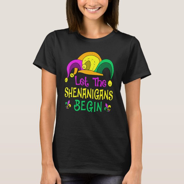 Camiseta Mardi Gras Let The Shenanigan Begin Jester Hat Kid (Frente)