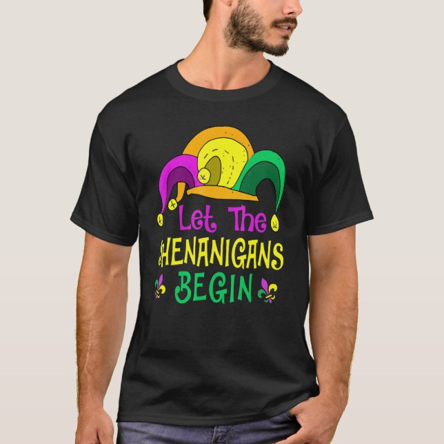 Camiseta Mardi Gras Let The Shenanigan Begin Jester Hat Kid (Frente)