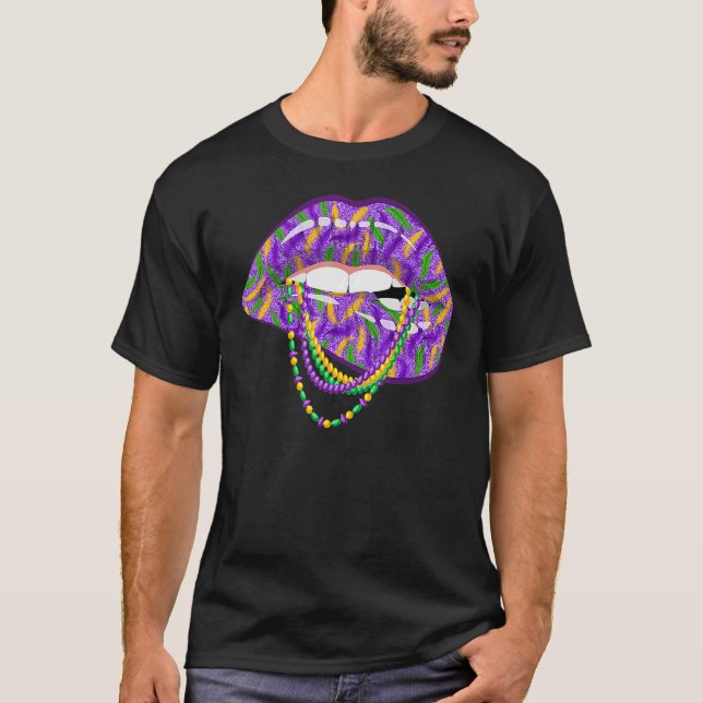Camiseta Mardi Gras Lips Fleur De Lys Fat Tuesday Parade (Frente)