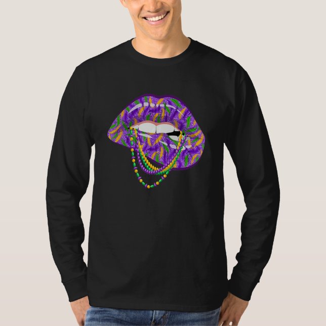 Camiseta Mardi Gras Lips Fleur De Lys Fat Tuesday Parade 1 (Frente)