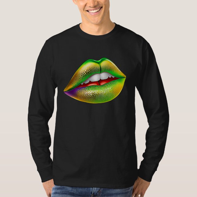 Camiseta Mardi Gras Lips Green Purple & Gold  1 (Frente)