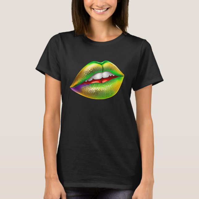 Camiseta Mardi Gras Lips Green Purple & Gold  1 (Frente)