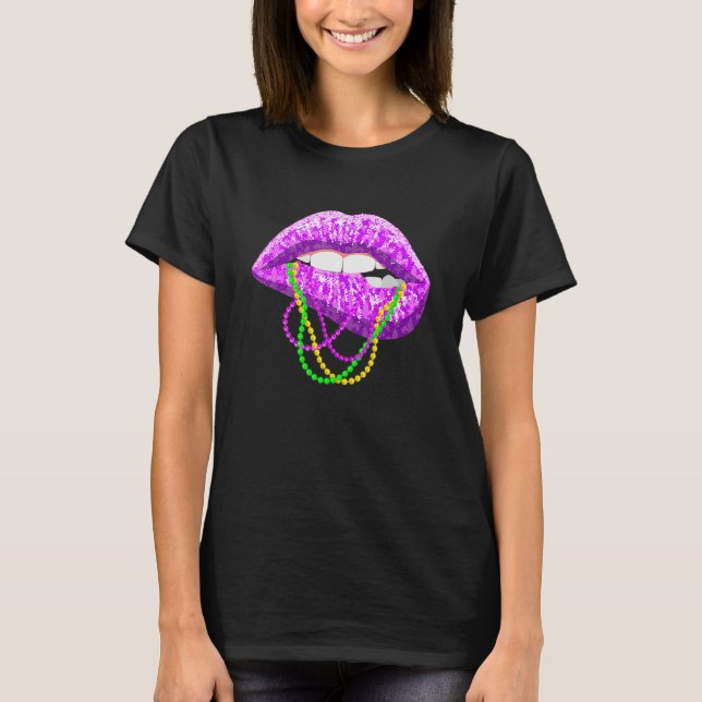 Camiseta Mardi Gras Lips Women Festival Party Costume Outfi (Frente)