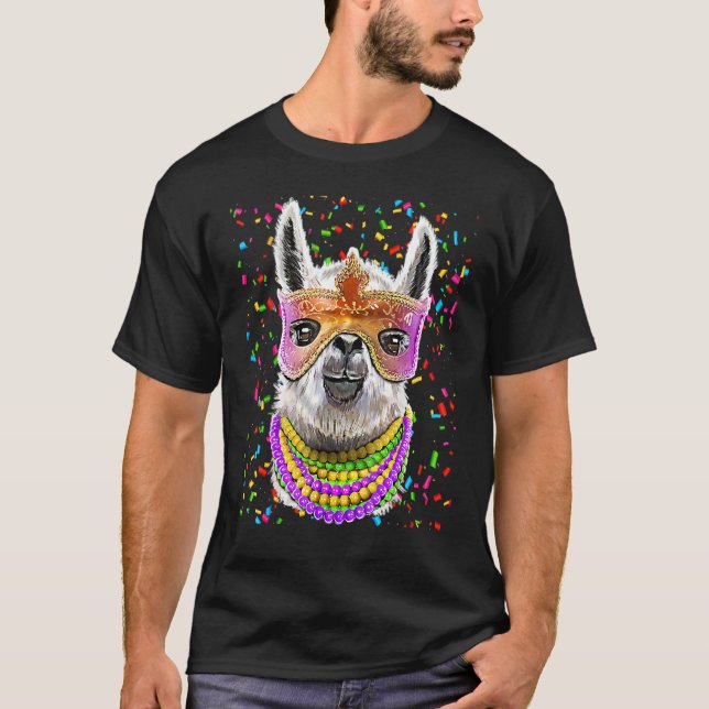 Camiseta Mardi Gras Llama Mardi Gras Bead Llama Costume (Frente)