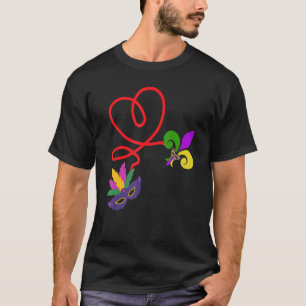 Camiseta Mardi Gras Love Heart Mask e Fleur De Lis 1