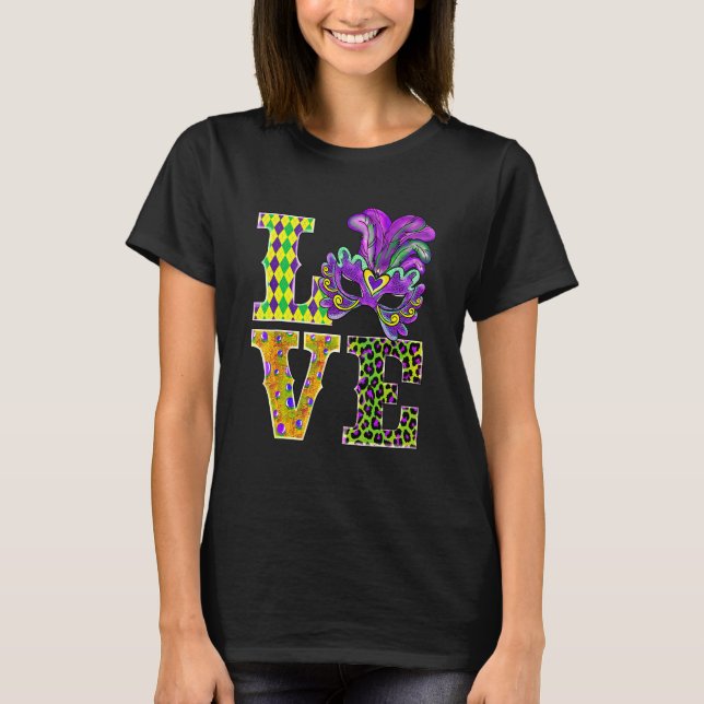 Camiseta Mardi Gras Love Leopard Costume Shirt Carnaval Par (Frente)