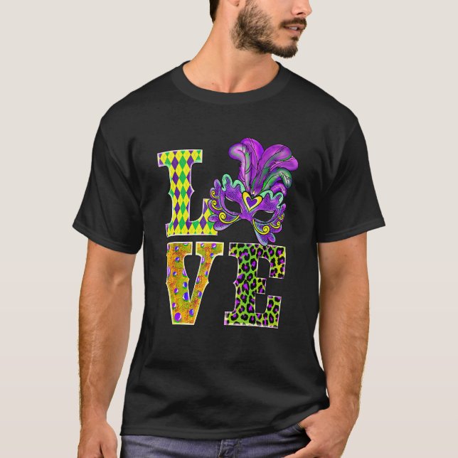Camiseta Mardi Gras Love Leopard Costume Shirt Carnaval Par (Frente)