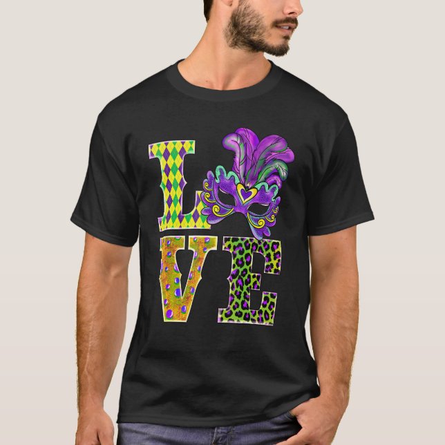 Camiseta Mardi Gras Love Leopard Costume Shirt Carnaval Par (Frente)